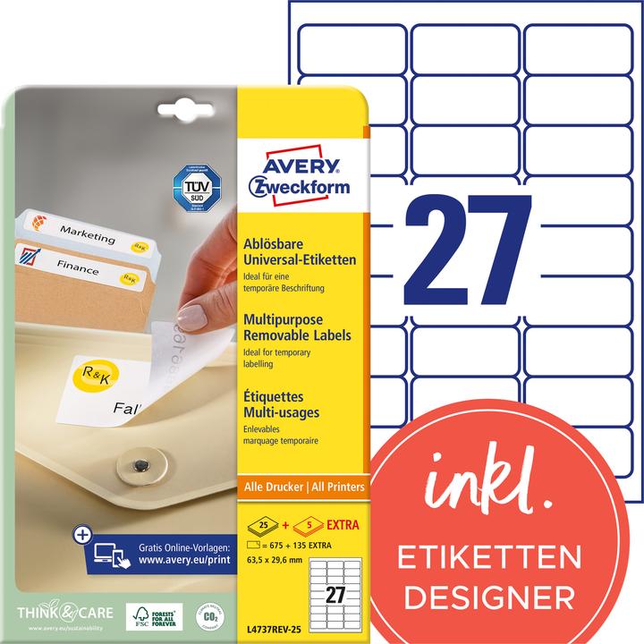 Produktbild Avery Universal-Etiketten, ablösbar
