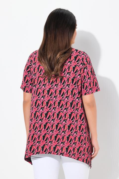 Actual product image Ulla Popken Pepper Print Short Sleeve V-Neck Tee (58)