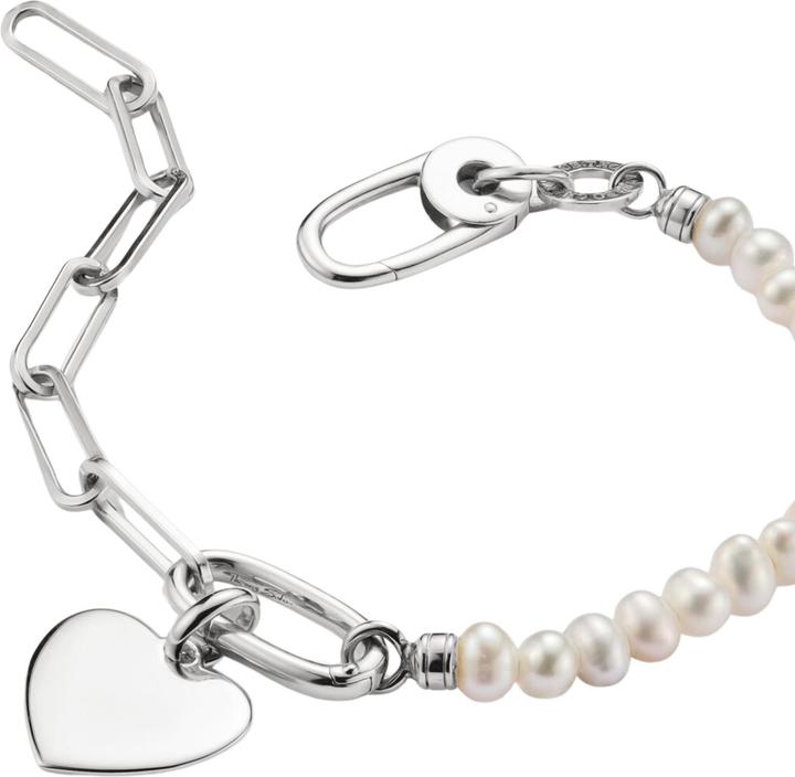 Immagine prodotto Thomas Sabo Charm Armband Paperclip und Perlen mit einem Connect Link Silber (17 cm, Argento)