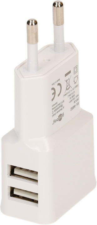 Immagine prodotto Goobay Caricabatterie doppio USB 2,4 A - Alimentatore USB con 2 uscite USB - bianco (12 W)