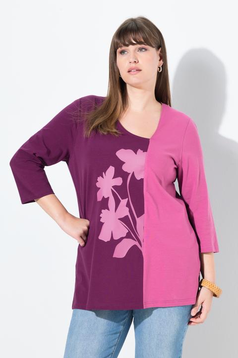 Produktbild Ulla Popken Shirt, Blüten, V-Ausschnitt, 3/4-Arm (50, 52)