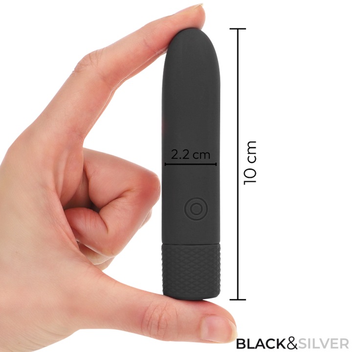 Actual product image Black&Silver Black & Silver - Geri USB Rechargeable Vibrating Bullet 8 Vibrations Black 10 X 2.2 cm
