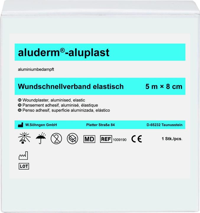 Söhngen Pansement aluderm-aluplast élastique (taille 5m x 8 cm, coussin de plaie en aluminium vaporisé, ver