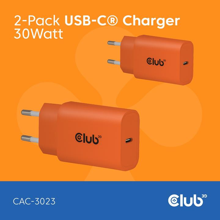 Actual product image Club 3D Club3D Lifestyle Ladegerät USB-C 30Watt, 2Stk orange retail (30 W, 1 portion)