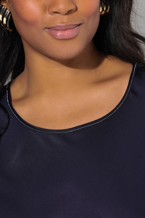 Produktbild Ulla Popken Satinblusenshirt, Classic, Rundhals mit Glitzernaht, ärmellos (50, 52)