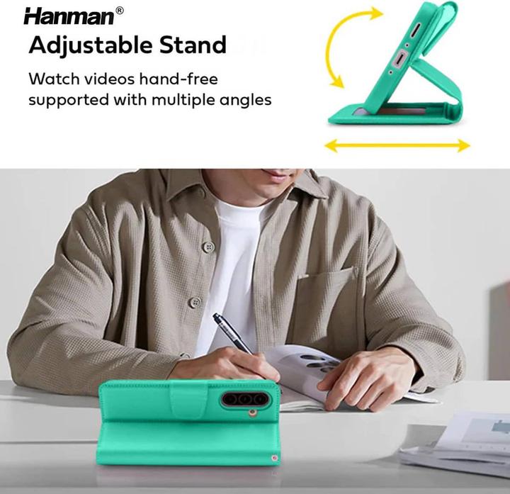 Actual product image Hanman Samsung Galaxy S25 - Mill Flip Case mit 3 Kartenfächern, Türkis (Samsung Galaxy S25)