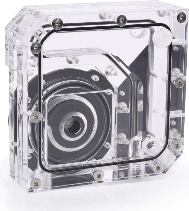 Actual product image Alphacool Rise Flat Reservoir D5 expansion tank with pump