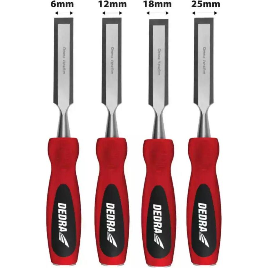 Dedra, Meissel, Meisselsatz 4-teilig: 6, 12, 18, 25 mm, CrV-Stahl, doppelt mattierter Griff
