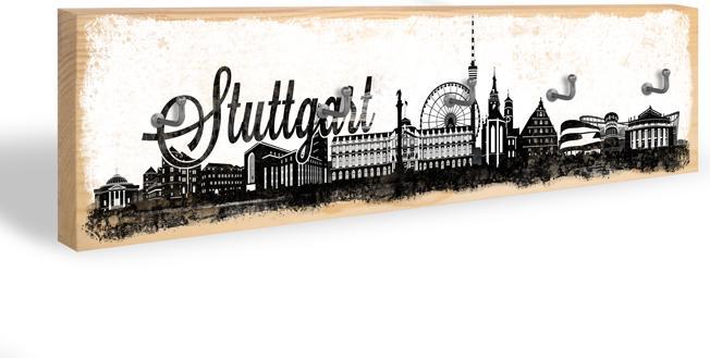 Trenddeko Stuttgart skyline + 5 hooks (40 x 10 cm)
