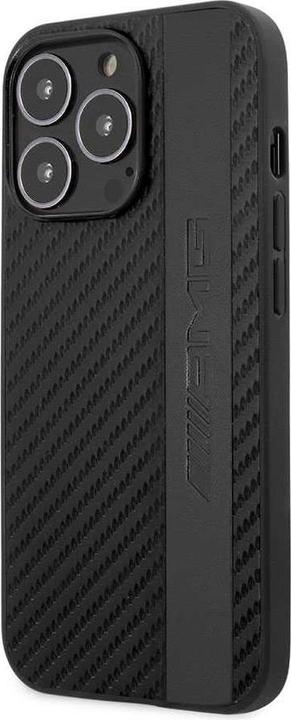 Immagine prodotto Mercedes-Benz Custodia PC/TPU con striscia in pelle grigia effetto carbonio e logo stampato a caldo (Apple iPhone 13 Pro Max)