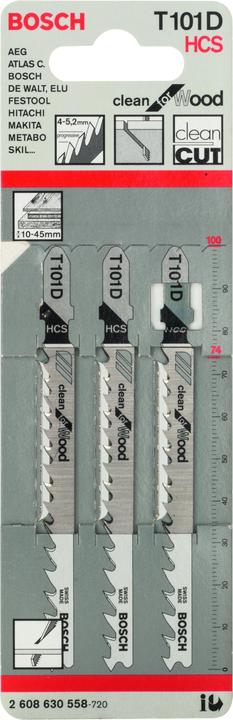 Produktbild Bosch Zubehör Stichsägeblatt T 101 D Clean for Wood, 3er-Pack