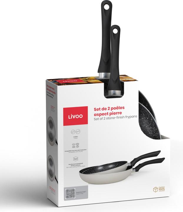 Produktbild Livoo Set aus 2 Pfannen in Steinoptik (24.28 cm, Pfannenset + Topfset, Aluminium)