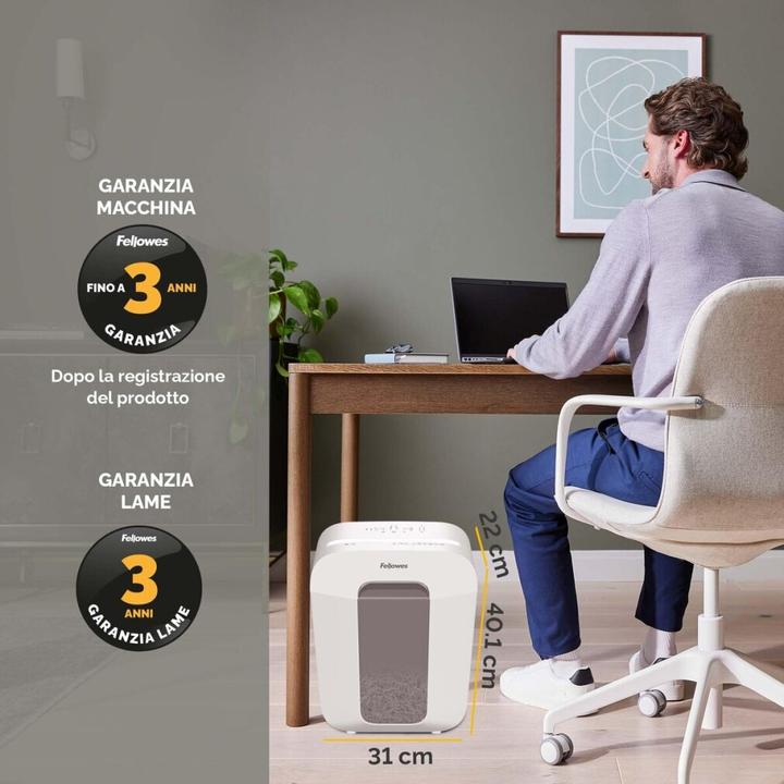 Actual product image Fellowes Powershred LX50 document shredder with particle cut P-4, 4 x 37 mm, up to 9 sheets, white (Particle cut)