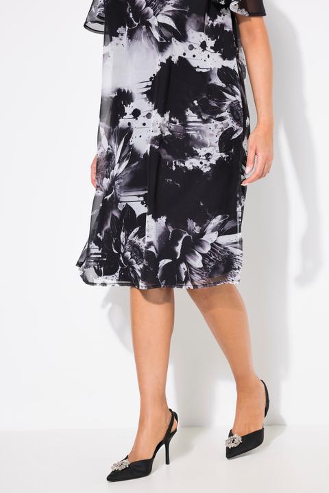 Produktbild Ulla Popken Kleid, doppellagig, A-Linie, V-Ausschnitt, Glocken-Halbarm (60)