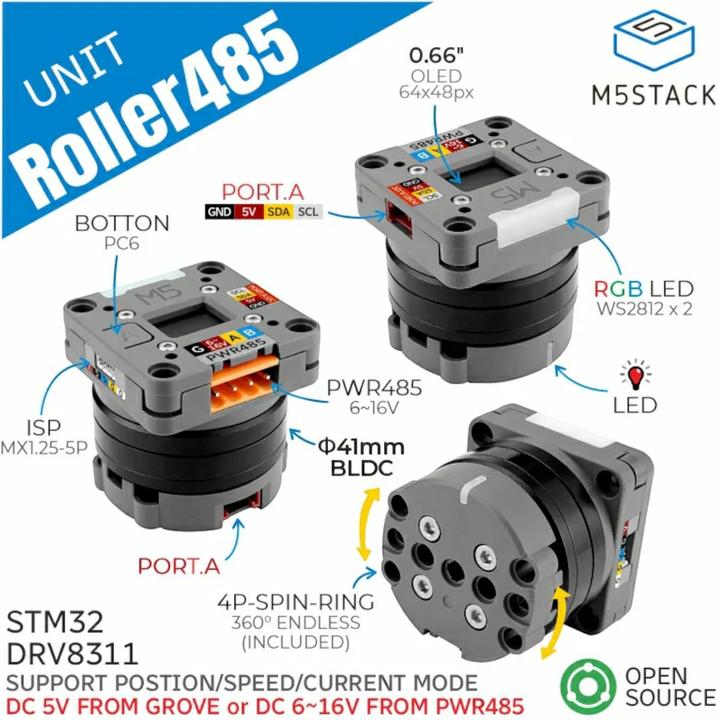 Immagine prodotto M5Stack Unità Roller485 con motore BLDC RS485 / I2C