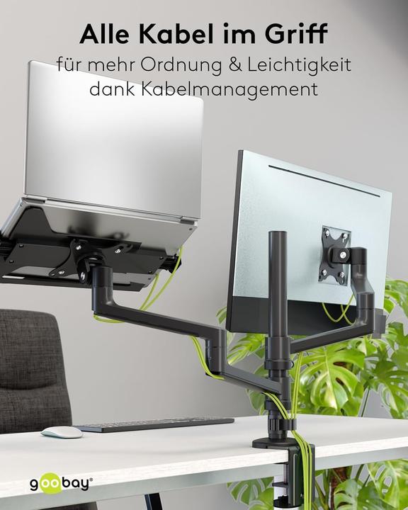 Actual product image Goobay Deluxe monitor mount with laptop arm, black (Ground, 32", 8 kg)