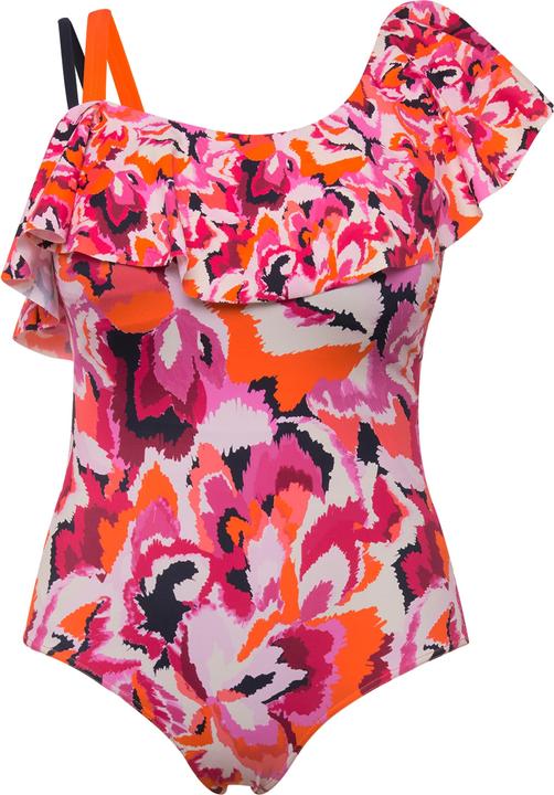 Actual product image Ulla Popken Floral Asymmetric Flounce Shoulder Swimsuit (58)