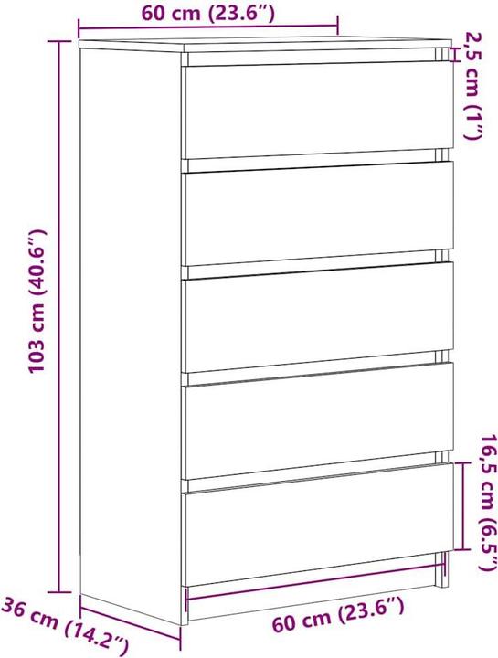 Image du produit vidaXL Schubladenschrank -Optik (60 x 36 x 103 cm)