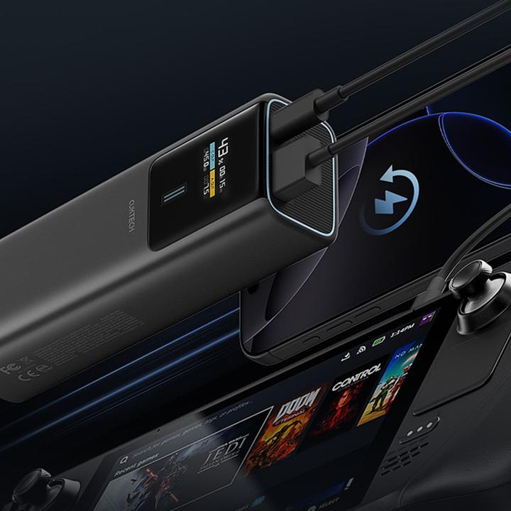 Actual product image Cuktech Powerbank CKPB100PGLBL 150W 10000mAh USB-C USB-A - schwarz (10000 mAh, 150 W, 36 Wh)