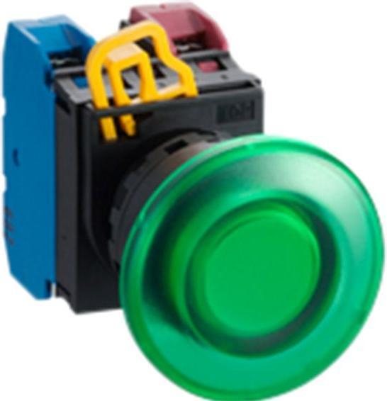Produktbild Idec YW22mm PBI mush momt 1NO LED 24V green