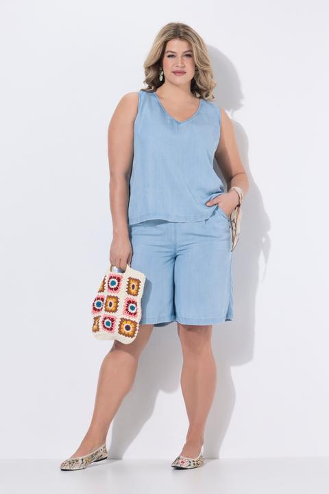 Image du produit Ulla Popken Bermuda en Lyocell aspect jean, jambe large et taille élastique (48)