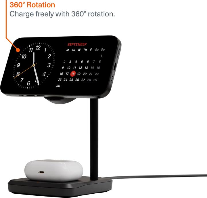 Immagine prodotto Cygnett ChargeBase Qi2 Caricabatterie magnetico senza fili 3 in 1 per iPhone, AirPods e (15 W)