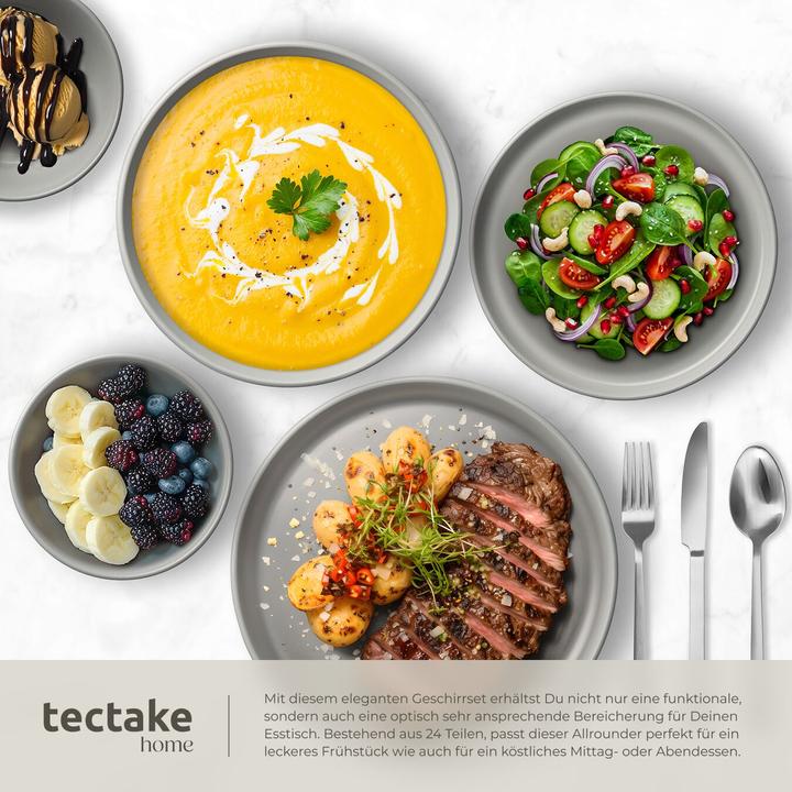 Image du produit tectake Service de vaisselle UNA en grès pour 6 personnes (24 pcs)