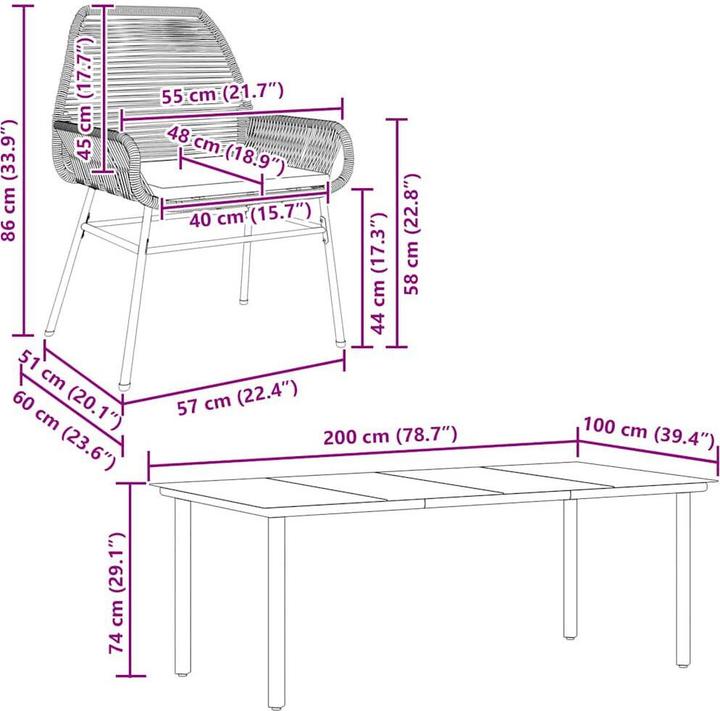 Produktbild vidaXL Garten Essgruppe (200 x 100 x 74 cm)