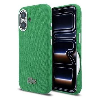 Lacoste Pvc Iconic Petit Pique Metal Logo MagSafe Rückseite Für IPhone 16 Estragon Grün (Apple IPhone 16), Smartphone Hülle, Grün