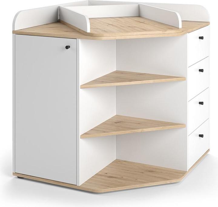 Vicco Wickelkommode Aria, Weiss/Artisan/Artisan-Eiche, 85 x 90 cm mit Regalen und 4 Schubladen
