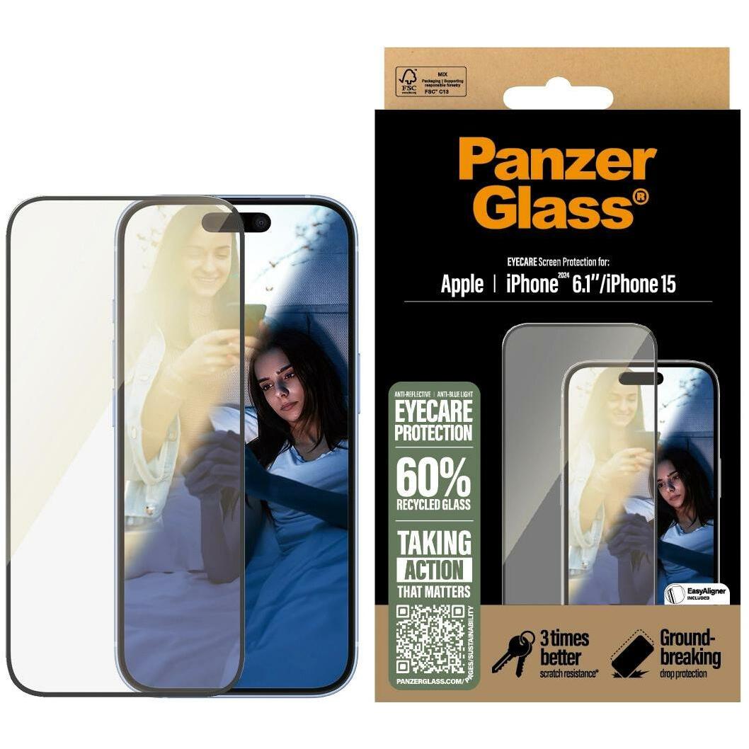 PanzerGlass Eyecare Screen Protection (1 Stück, Apple iPhone 16), Smartphone Schutzfolie, Transparent