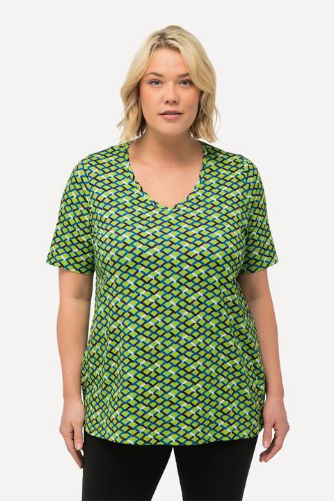 Immagine prodotto Ulla Popken Maglia dal taglio lungo e svasato con design geometrico, scollo a V e mezze maniche (62)