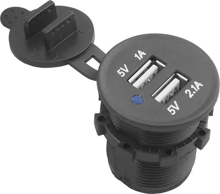 Produktbild NoName Versenktes Autoladegerät mit Deckel aussen: USB-A 5V/2,1A + USB-A 5v/1A, innen: 12V/24V