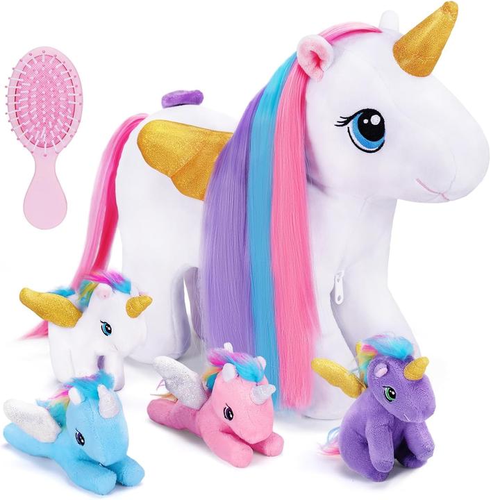 Milkii Einhorn Plüschtier mit 4 Baby-Einhörner im Bauch