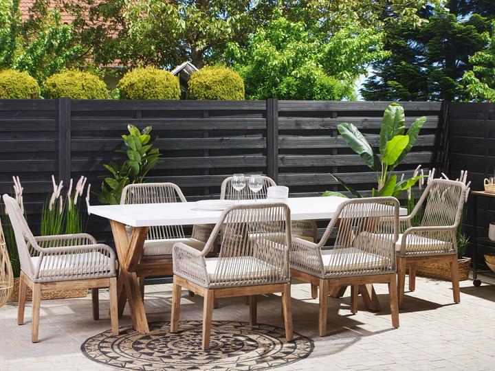 Produktbild Beliani Gartenmöbel Set Faserzement 200 x 100 cm 6-Sitzer Stühle weiss / beige OLBIA (200 cm)