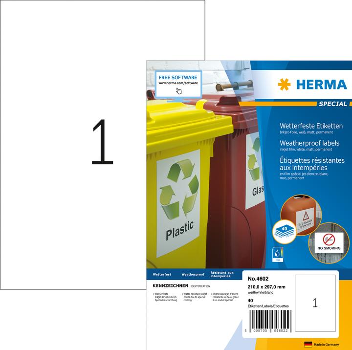 Actual product image HERMA Weatherproof inkjet labels A4