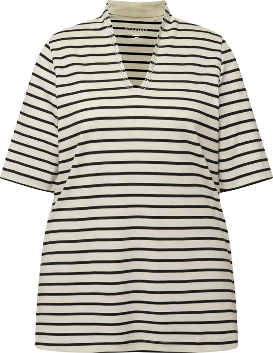 Immagine prodotto Ulla Popken T-shirt in cotone Pima con righe, scollo montante e mezze maniche (50, 52)