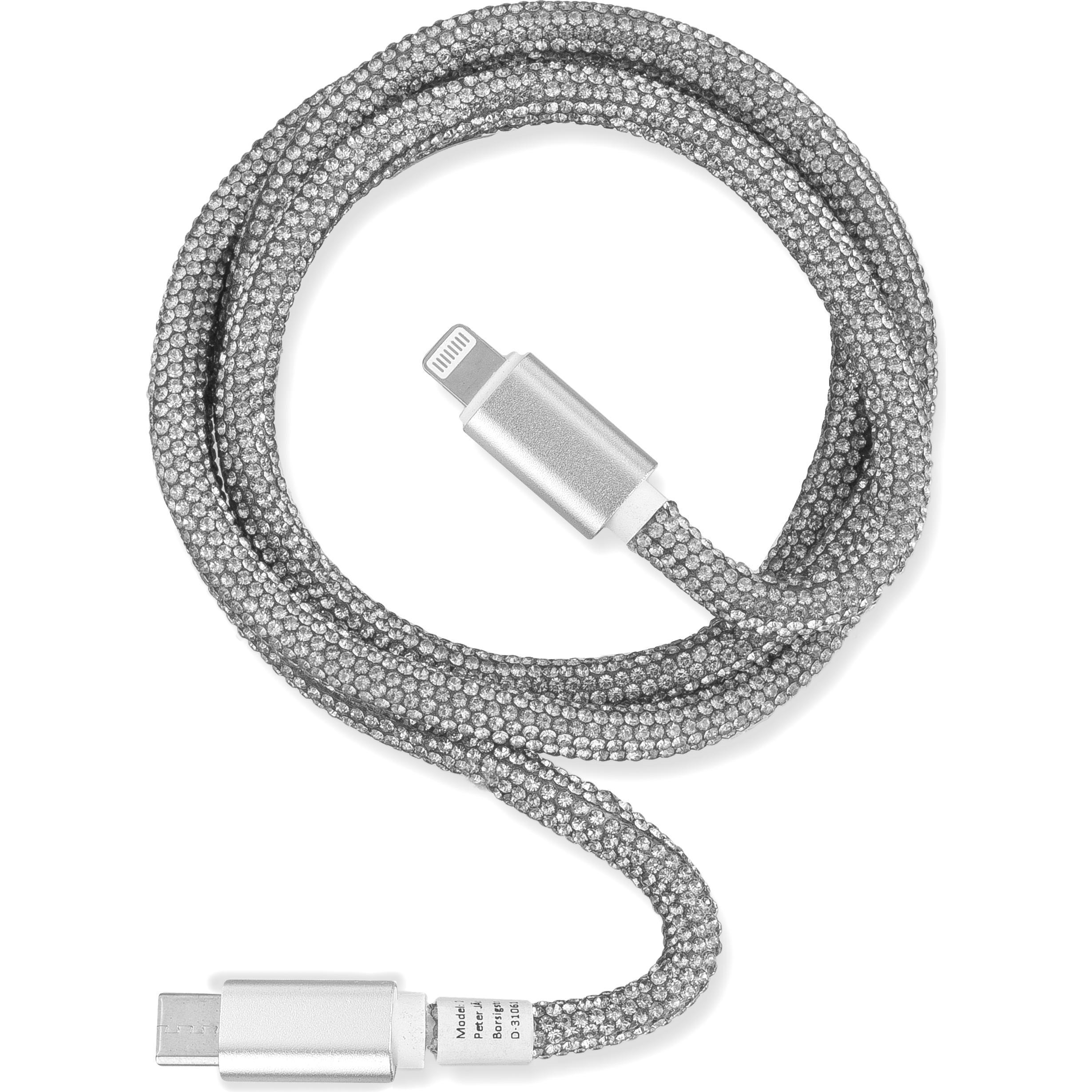 Peter Jäckel OHLALA! Glamour 1m USB Data Cable Silver für Typ-C/ Apple Lightning mit Sync- und Ladefunktion (1 m, USB 3....