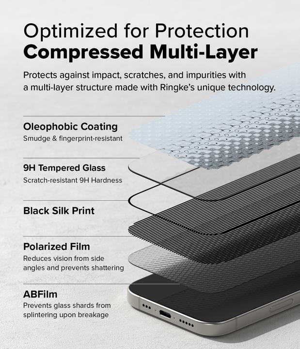 Produktbild Ringke Screen Protector for iPhone 16 Pro Max EASY SLIDE PRIVACY TEMPERED GLASS 2 pack, w installation Jig (2 Stück, Apple iPhone 16 Pro Max)