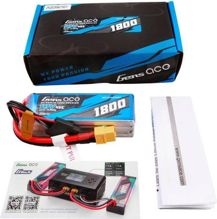 Produktbild Gens Ace G-Tech 1800mAh 11.1V 45C 3S1P Lipo Battery Pack with XT60 Plug (11.10 V, 1800 mAh)