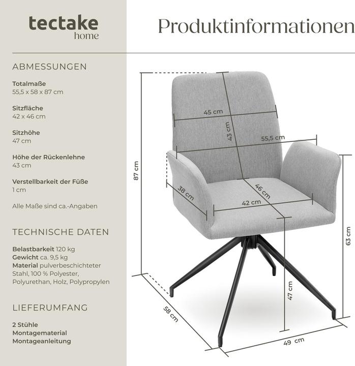 Image du produit tectake Fauteuil pivotant DAYA rembourré