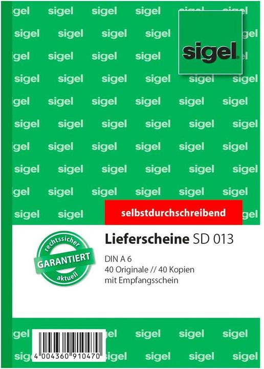 Produktbild Sigel Formularbuch "Lieferschein mit Empfangsschein", A6, SD (40 x)