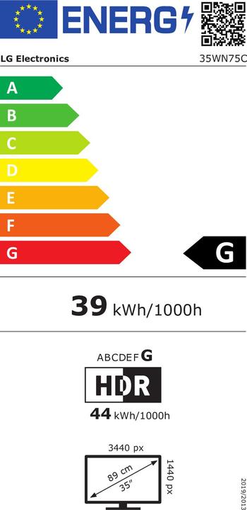 Energy Label LG 35-inch monitor 35WN75C-W 21:9 QHD (3440 x 1440 pixels, 35")