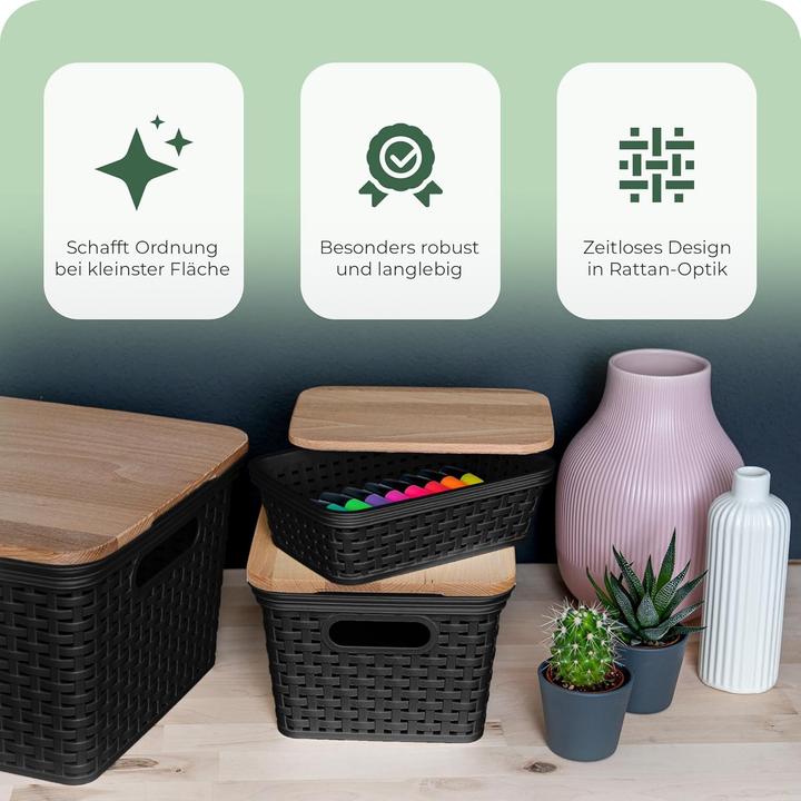 Image du produit Novaliv 6x Aufbewahrungskorb in Rattan-Optik ohne Deckel | Schwarz Kunststoff 1L Nestbar Storage box (6 x, 20 x 14 x 6 cm)