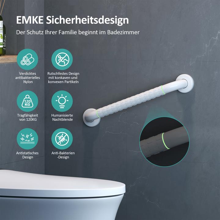 Produktbild Emke Badezimmer-Haltegriff Rutschfest Duschgriff, Bad oder Badewanne, 40cm, Weiss