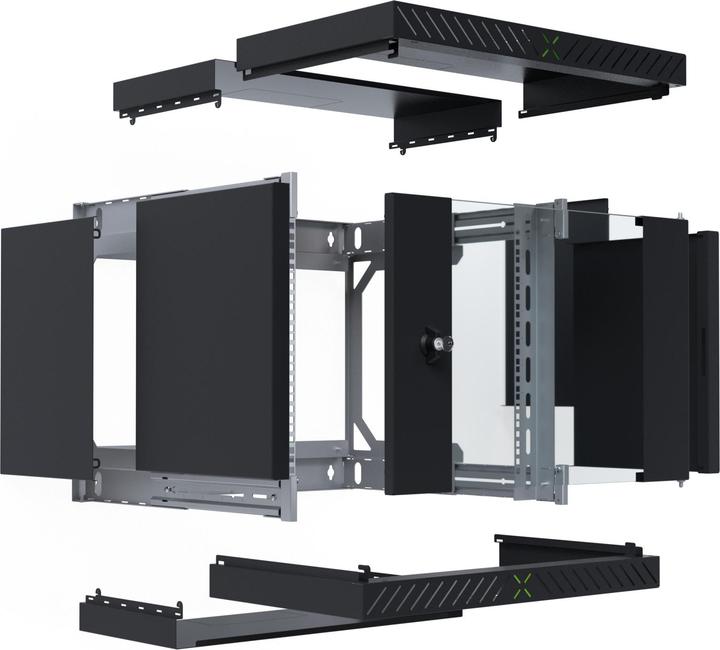 Actual product image EFB Elektronik EFB 19inch 48.26cm wall-mounted housing X-Rack with glass door 400-600mm 9U black RAL9005 (9 RU, 19 inch rack)