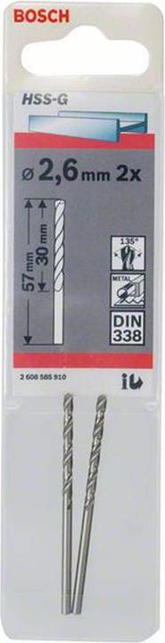 Produktbild Bosch Professional Zubehör Metallbohrer HSS-G, DIN 338, 2,6 x 30 x 57 mm, 2er-Pack (2.6 mm)