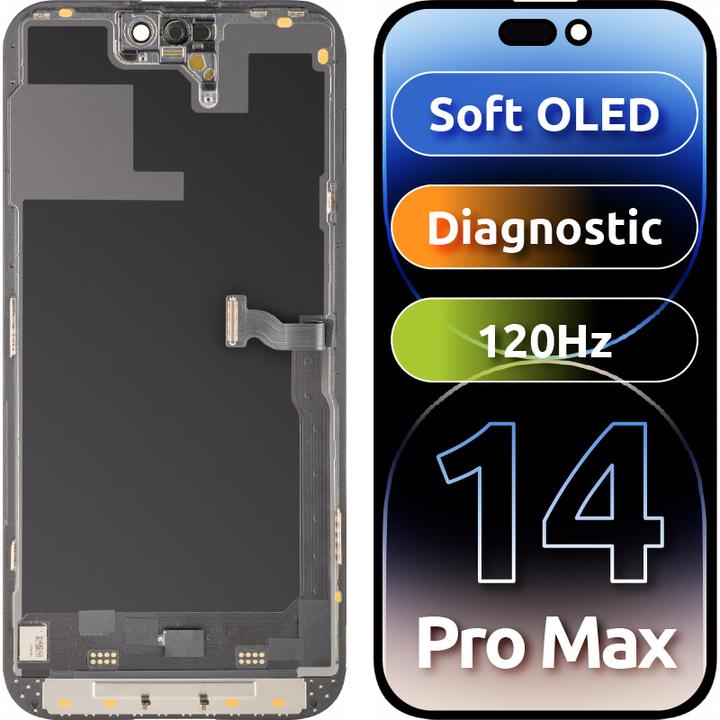 Image du produit MP Display Unit f?r iPhone 14 Pro Max, Soft OLED FHD 120Hz Diagnostic Version, Aftermarket, Black (Apple iPhone 14 Pro Max)
