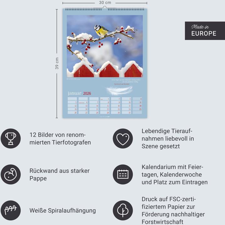 Produktbild Heimische Vögel Kalender 2026 (30 x 39 cm, Deutsch)