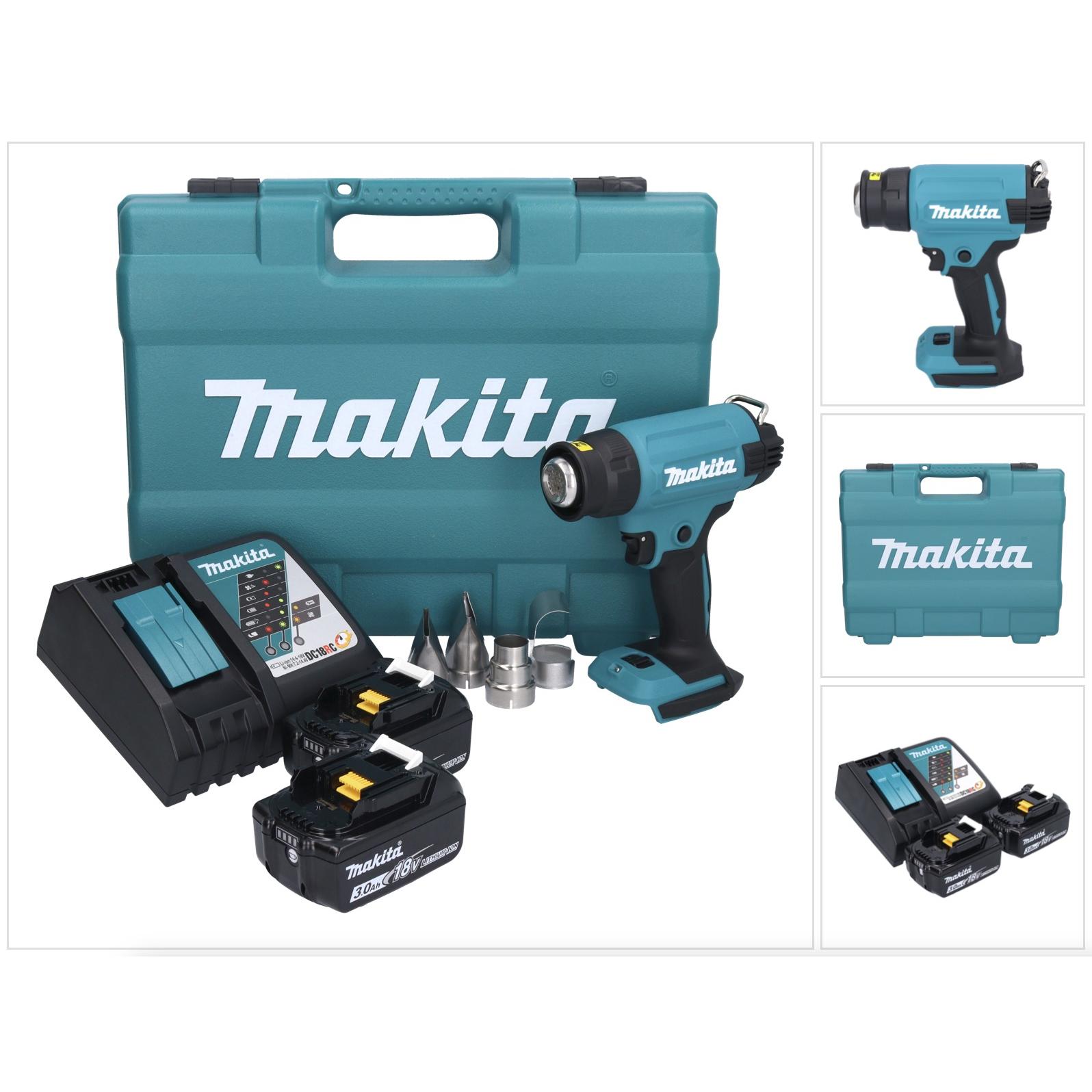 Makita, Heissluftföhn, DHG 181 RFK Akku HeiÃŸluftgeblÃ¤se 18 V 150 - 550Â°C + 2x Akku 3,0 Ah + LadegerÃ¤t + Koffer